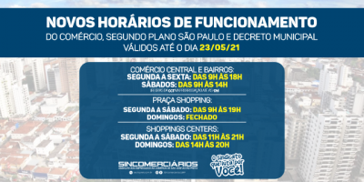 imagem - Novo horário de funcionamento do comércio conforme atualização do Plano São Paulo