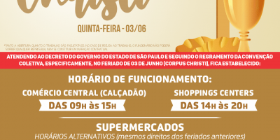 imagem - Feriado de Corpus Christi: Veja os horários de funcionamento do comércio em Rio Preto