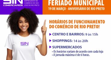 Comerciários de Rio Preto: Sindicato divulga horários do comércio para o feriado municipal