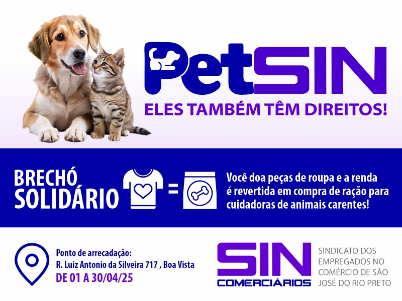 CAMPANHA “PETSIN 2025” MOSTRA SOLIDARIEDADE DO SINCOMERCIÁRIOS AOS ANIMAIS
